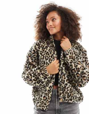 ASOS DESIGN ASOS DESIGN borg zip through in leopard print-Brown