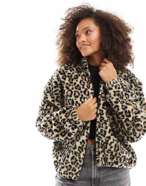ASOS DESIGN borg zip through in leopard print - view 1
