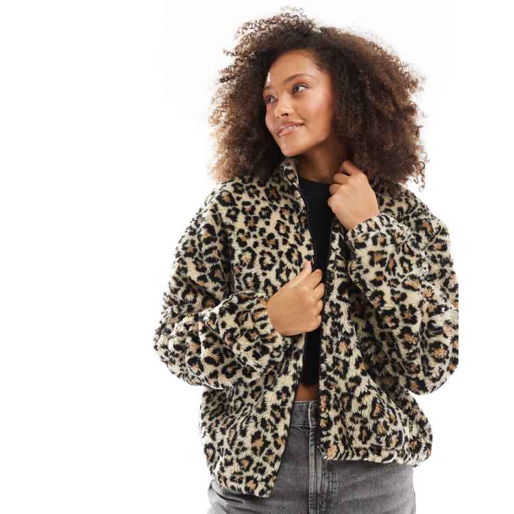 ASOS DESIGN borg zip up jacket in leopard print | ASOS