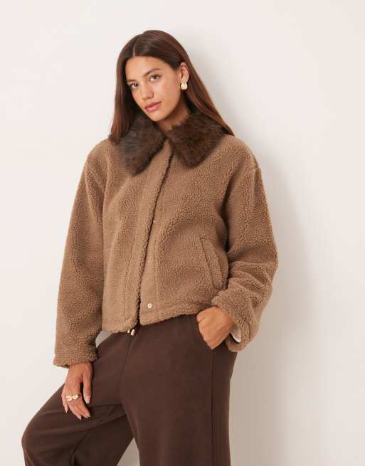 ASOS DESIGN - Borgjack met kraag van imitatie luipaardbont
