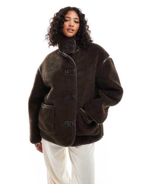 ASOS DESIGN - Borgjack met opstaande boord in chocoladebruin - view 1