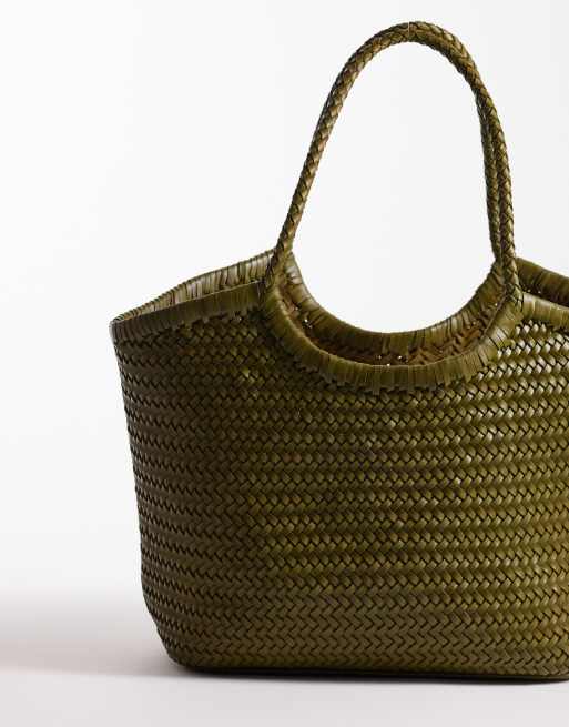 ASOS DESIGN - Borsa a cestino in pelle intrecciata kaki, 4 di 4