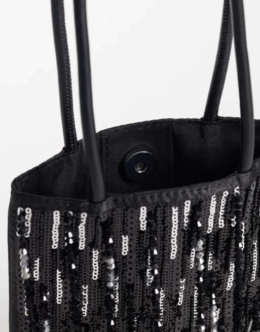 ASOS DESIGN borsa a mano con paillettes nera e argento, 2 di 4