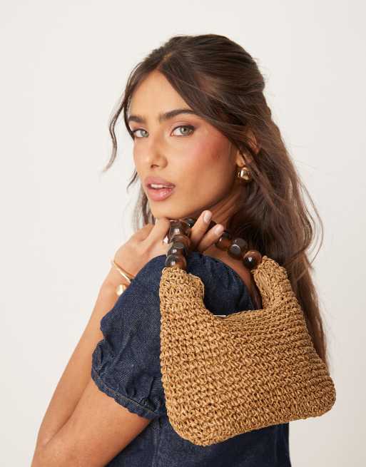 ASOS DESIGN - Borsa a mano in paglia con manico in resina a sfere, 2 di 4