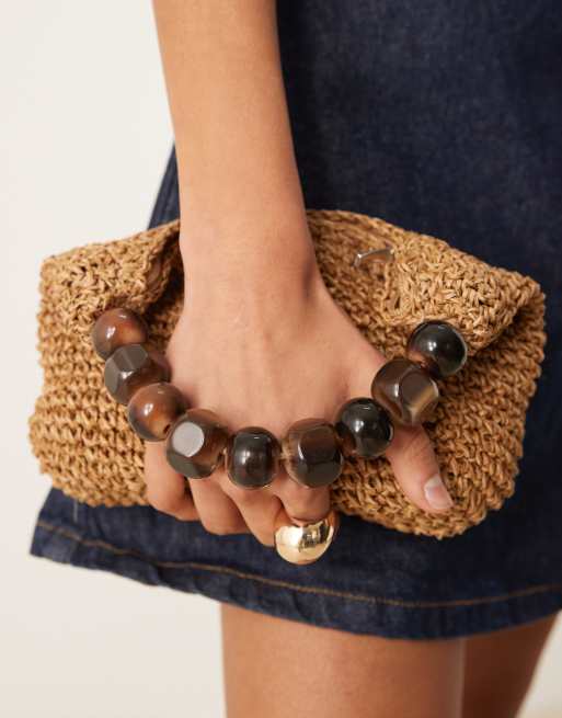 ASOS DESIGN - Borsa a mano in paglia con manico in resina a sfere, 3 di 4