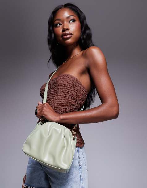 ASOS DESIGN - Borsa a mano verde con manico superiore in metallo martellato e tracolla rimovibile - view 1