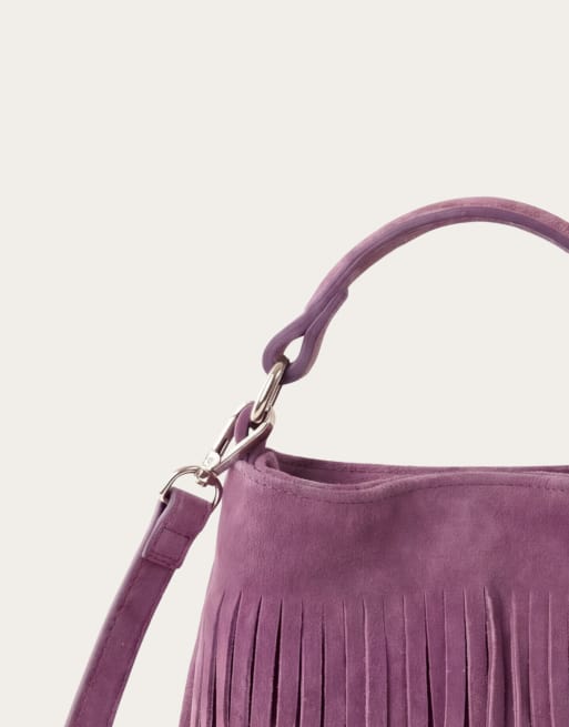 ASOS DESIGN - Borsa a secchiello lilla in camoscio con nappe e tracolla rimovibile, 6 di 8