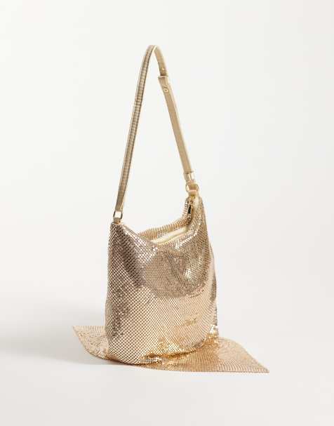 ASOS DESIGN borsa a spalla drappeggiata in maglia metallica oro chiaro - view 1
