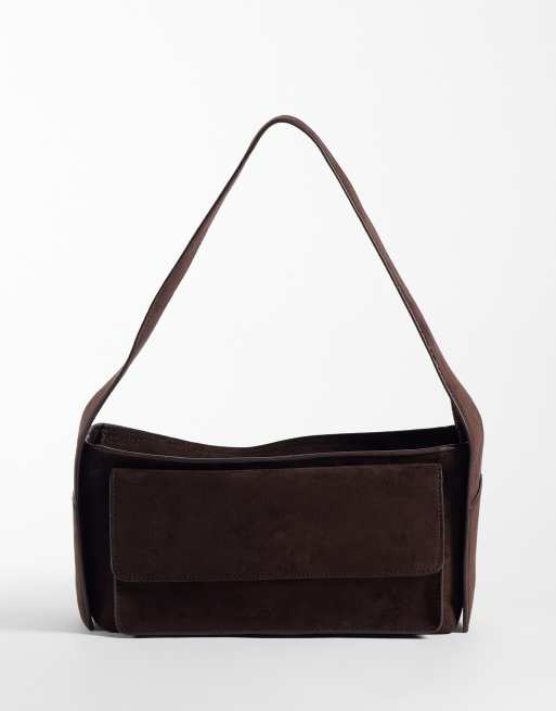 ASOS DESIGN borsa a spalla mini con tasca in camoscio sintetico color cioccolato, 1 di 4