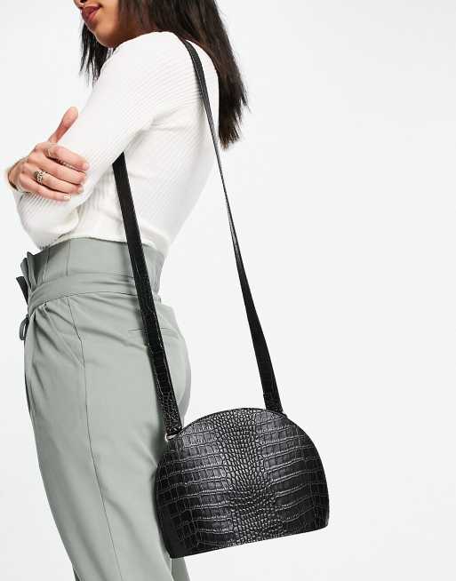 ASOS DESIGN - Borsa a tracolla a mezzaluna grande nero coccodrillo