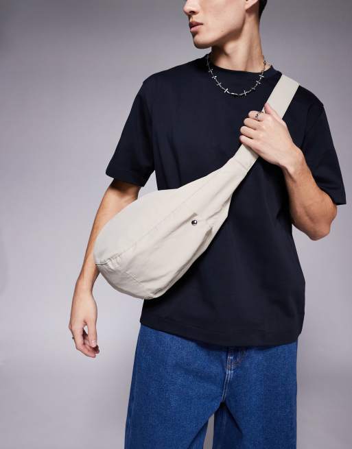 ASOS DESIGN - Borsa a tracolla in nylon color pietra