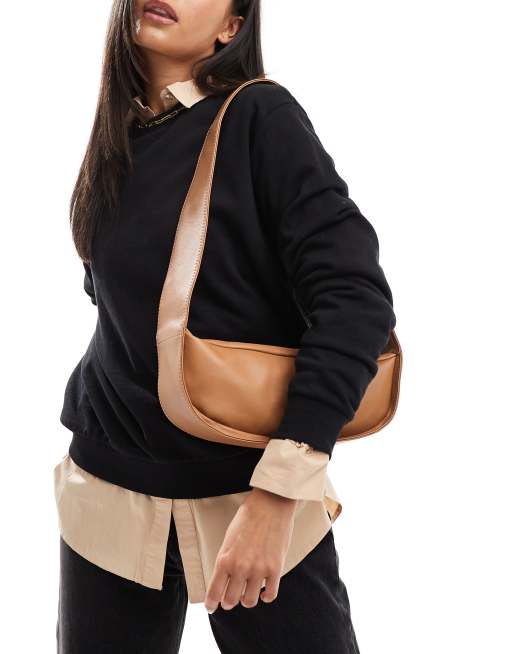 ASOS DESIGN Borsa a tracolla in pelle con fondo arrotondato color cuoio ASOS