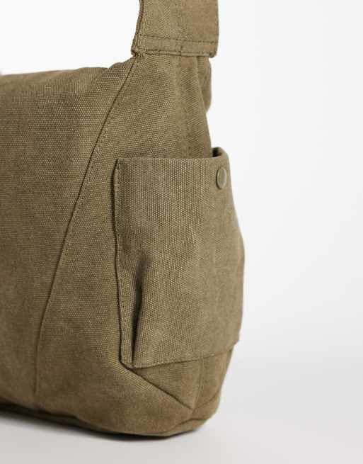 ASOS DESIGN borsa a tracolla in tela verde oliva, 3 di 4