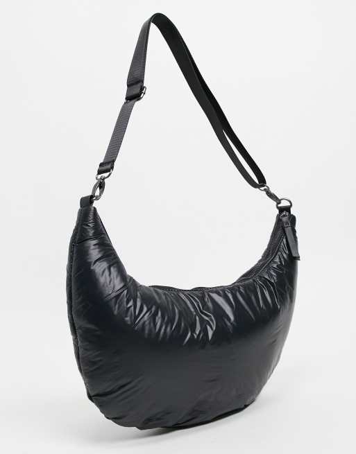 ASOS DESIGN - Borsa a tracolla morbida in nylon nero imbottito - BLACK, 2 di 4