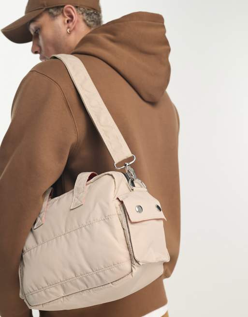 ASOS DESIGN Borsa a tracolla multitasche color pietra con fodera a contrasto
