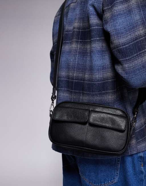 ASOS DESIGN - Borsa a tracolla nera con tasche