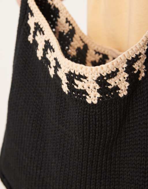 ASOS DESIGN - Borsa a tracolla nera in maglia, 2 di 4