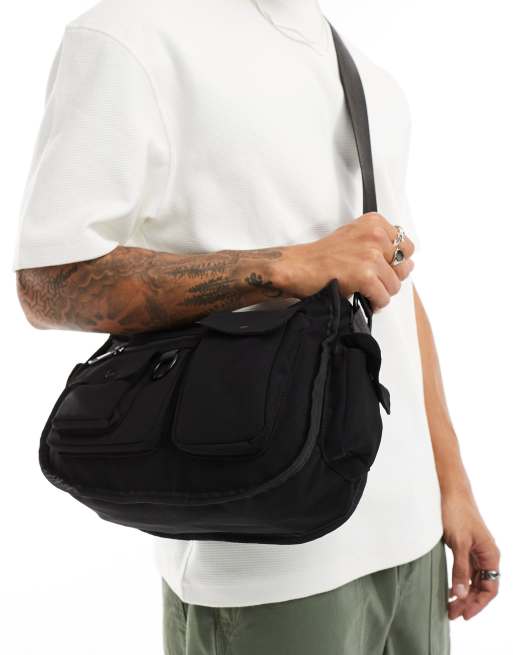 FhyzicsShops DESIGN - Borsa a tracolla nera in nylon stile cargo