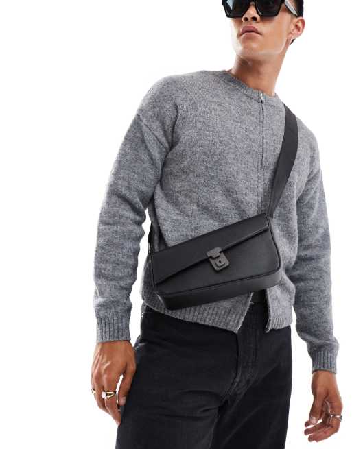 ASOS DESIGN - Borsa a tracolla nera in pelle sintetica con fibbia