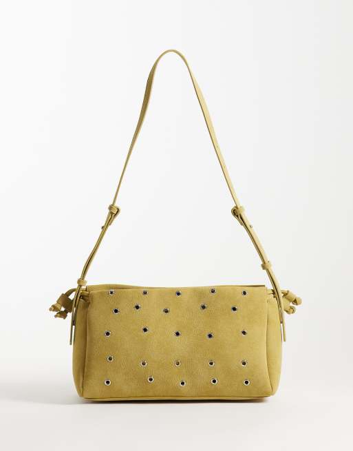 ASOS DESIGN - Borsa a tracolla regolabile in camoscio sintetico color ocra con occhielli