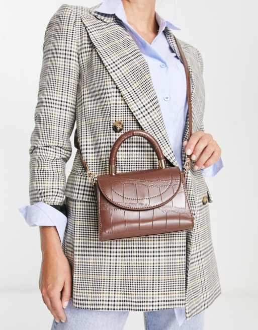 ASOS DESIGN - Borsa a tracolla stile busta curva marrone effetto coccodrillo  