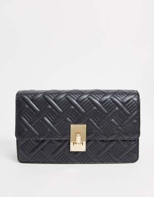 ASOS DESIGN - Borsa a tracolla trapuntata con dettaglio nera