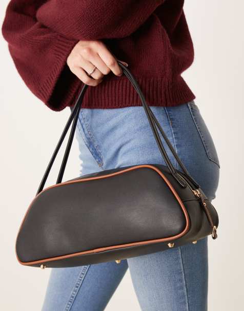 ASOS DESIGN - Borsa bowling allungata angolare nera con profili a contrasto - view 1