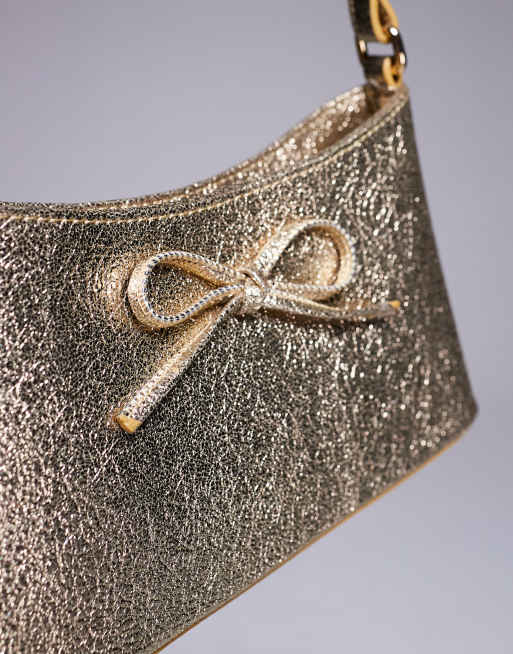 ASOS DESIGN - Borsa da spalla anni '90 color oro con fiocco, 3 di 4