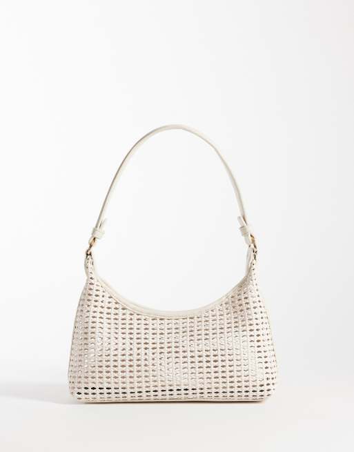 ASOS DESIGN - Borsa da spalla anni '90 intrecciata color crema