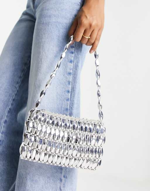 ASOS DESIGN - Borsa da spalla argentata con perline, 2 di 4