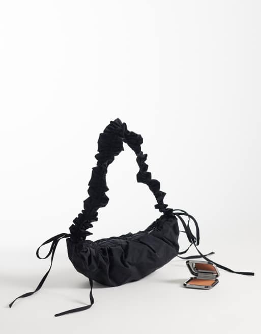 ASOS DESIGN - Borsa da spalla arricciata regolabile in nylon nero, 2 di 4