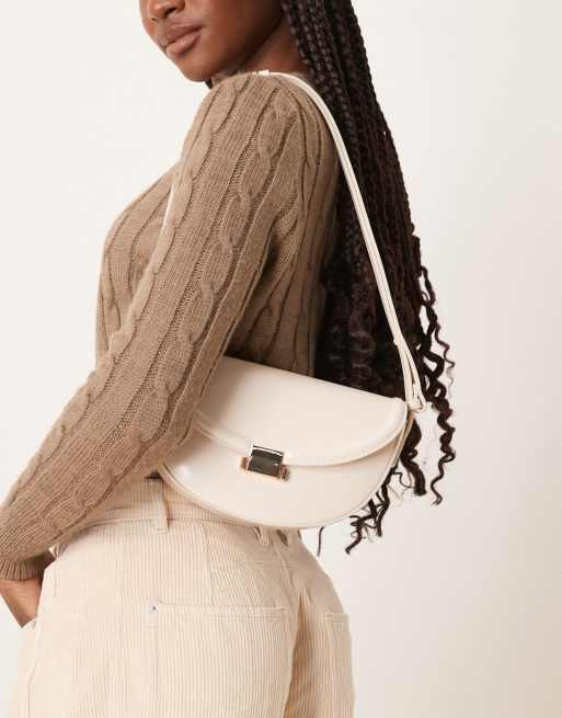 ASOS DESIGN - Borsa da spalla arrotondata bianca con tracolla e dettaglio a lucchetto