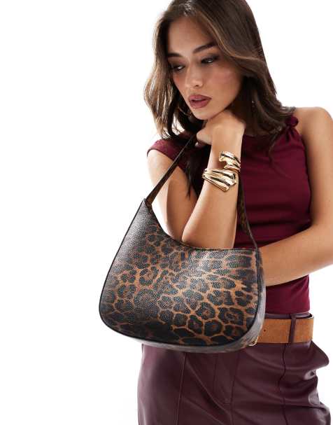 ASOS DESIGN - Borsa da spalla asimmetrica marrone leopardata con bordi smussati - view 1