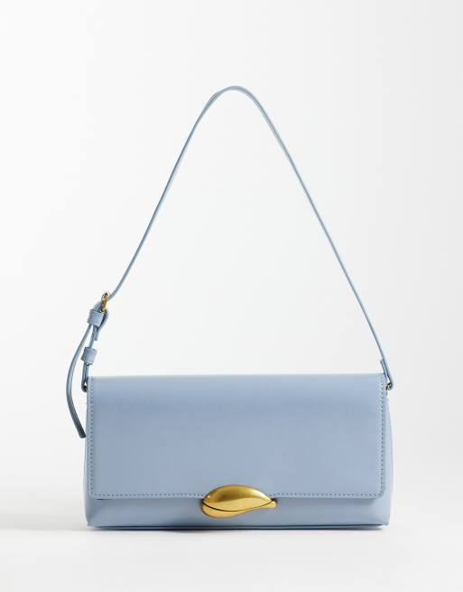 ASOS DESIGN - Borsa da spalla azzurra con dettagli in metallo oro
