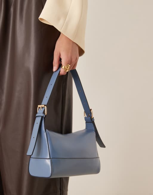 ASOS DESIGN - Borsa da spalla blu con tracolla doppia con fibbie e chiusura ripiegata