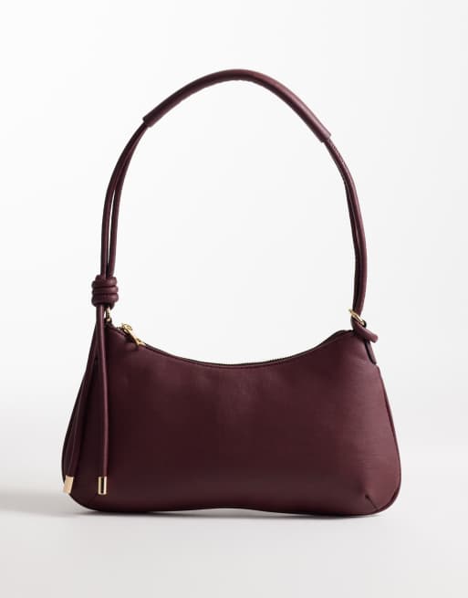 ASOS DESIGN - Borsa da spalla bordeaux con tracolla sottile e dettagli annodati