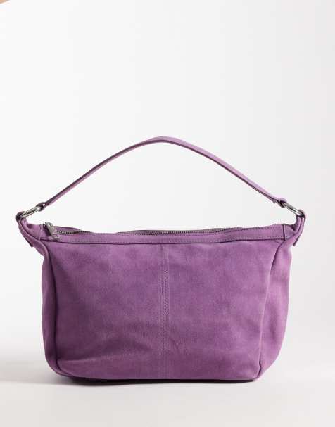 ASOS DESIGN - Borsa da spalla con scollo rotondo in camoscio viola - view 1