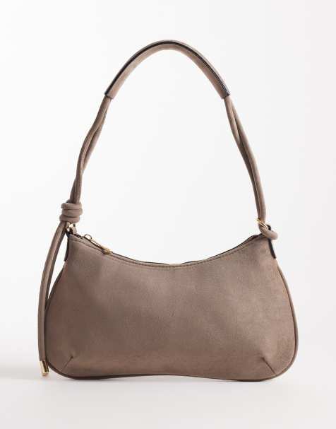 ASOS DESIGN - Borsa da spalla in camoscio sintetico grigia con manico sottile e nodo - view 1