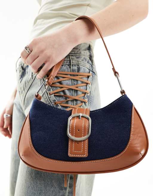 ASOS DESIGN - Borsa da spalla in denim blu scuro con fibbia ovale , 3 di 4