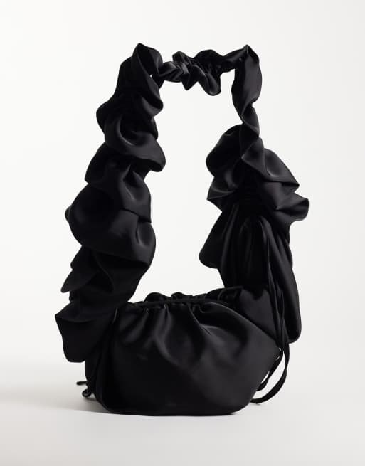 ASOS DESIGN borsa da spalla in nylon con dettaglio arricciato nera, 1 di 4