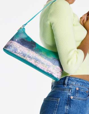 ASOS DESIGN - Borsa da spalla in raso con stampa di paesaggio e dettagli metallici