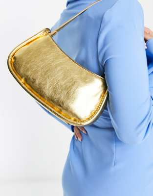 ASOS DESIGN - Borsa da spalla in similpelle PU oro con profili