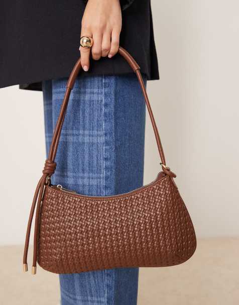 ASOS DESIGN - Borsa da spalla intrecciata marrone con manico sottile e nodi - view 1