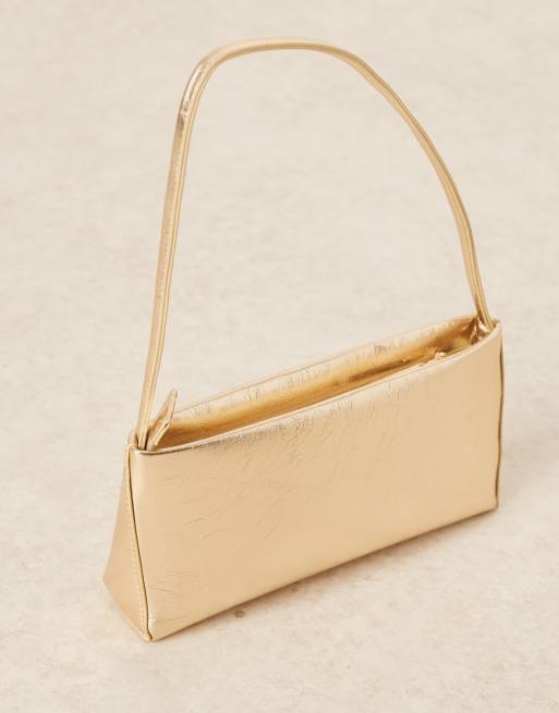 ASOS DESIGN - Borsa da spalla minimal anni '90 color oro zigrinata, 4 di 4