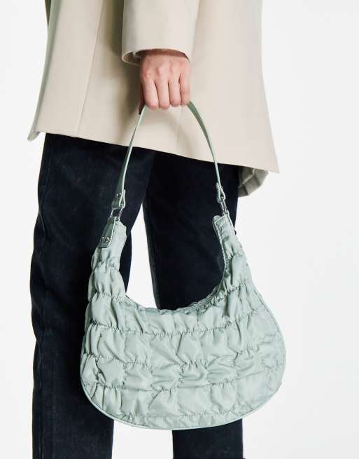 ASOS DESIGN - Borsa da spalla morbida in nylon arricciato color salvia