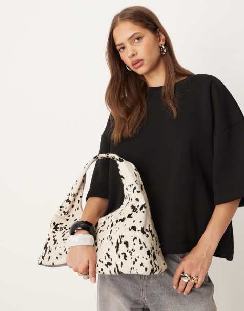 ASOS DESIGN - Borsa da spalla morbida media in cavallino con stampa pezzata - view 1