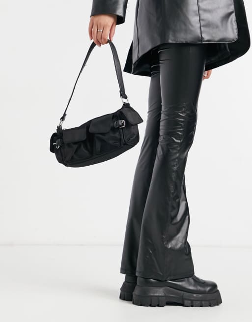 ASOS DESIGN - Borsa da spalla multitasche anni '90 in nylon nero, 4 di 4