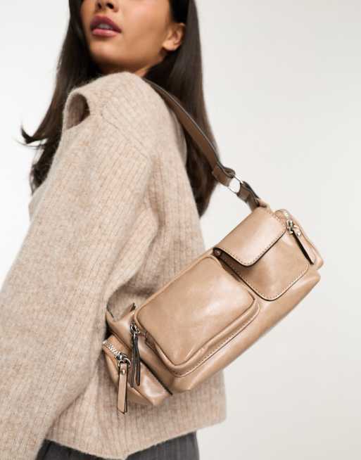 ASOS DESIGN - Borsa da spalla multitasche color pietra