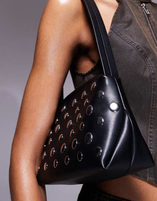 ASOS DESIGN - Borsa da spalla nera con borchie miste, 4 di 4