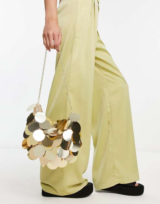 ASOS DESIGN - Borsa da spalla oro con paillettes grandi a disco, 4 di 4